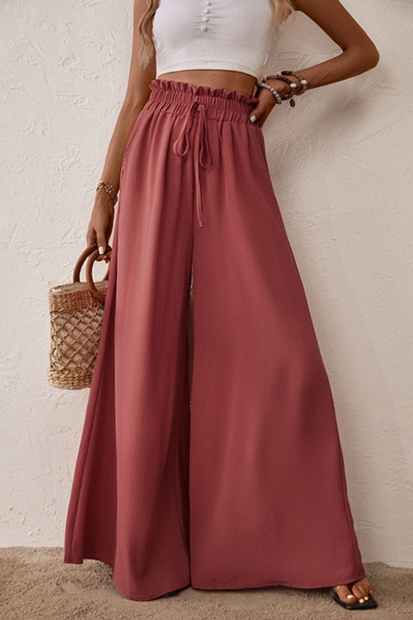Red Elastic Waist Wide Leg Pants