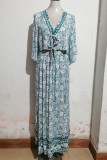 V Neck Half Sleeves Floral Split Dress