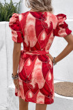 Red Floral V Neck Mini Dress