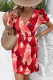Red Floral V Neck Mini Dress