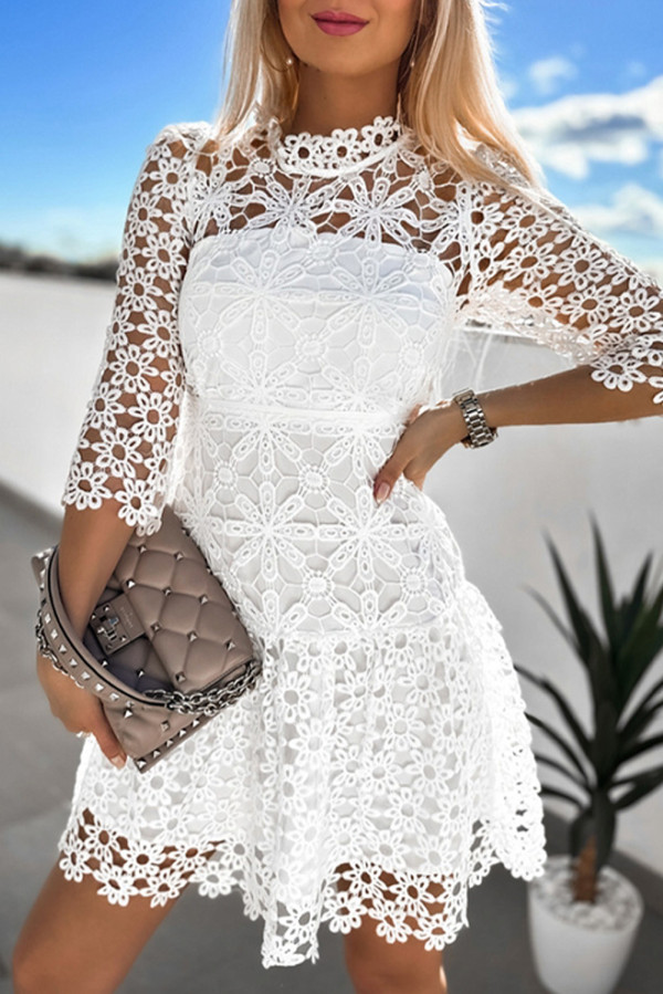 White Floret Crochet Flirty Mini Dress