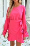 Rosy Flare Sleeves Ruffle Dress