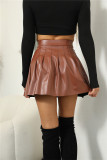 High Waist Smocked PU Leather Dress