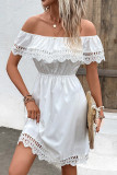 White Off Shoulder Ruffle Crochet Dress