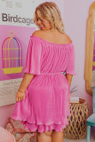 Rose Ruffled Off Shoulder High Waist Plus Size Mini Dress