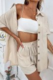 Plain Button Up 2PCS Pajamas Set