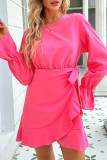 Rosy Flare Sleeves Ruffle Dress