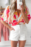 Multicolor Abstract Print V Neck Twist Front Cropped Blouse