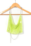 Rhinestone Swing Collar Chain Halter Crop Tank Top