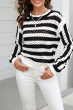 Crochet Hollow Out Stripe Knit Sweater