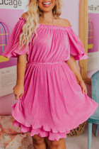Rose Ruffled Off Shoulder High Waist Plus Size Mini Dress