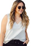 White V Neck Open Back Sleeveless Plus Size Top