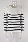 Stripes Splicing Button Knitting Sweater