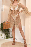 Plain Crochet Hollow Out Knit Kimono