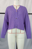 Plain Crochet Striped Knit Open Button Sweater Cardigans
