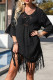 Black Crochet Fringe Hem Kimono Cover Up Dress
