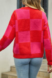 Checked V Neck Button Front Open Knitting Cardigan
