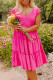 Pink Plus Size Solid Frill Tiered V Neck Smocked Dress