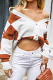 V Neck Button Colorblock Cardigan