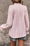 V Neck Button Puff Sleeves Top