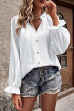V Neck Button Puff Sleeves Top