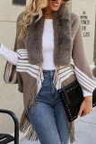 Fleece Tassle Colorblock Knitting Cape