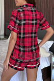 Buffalo Plaid Open Button Top With Shorts 2pcs Loungewear Set