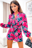 Rose Deep V Neck Long Sleeve Floral Romper