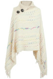 Plain Knit With Colorful Tape High Collar Sweater Cape
