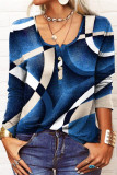 Geometry Print Long Sleeves Henley Top