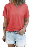 Red Solid Color Crew Neck Tee