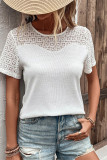 White Splicing Crew Neck Top