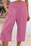 Plain High Waist Wide Leg Cropped Trousers