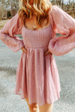 Pink Swiss Dot Smocked Puff Sleeve Mini Dress