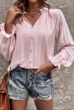 V Neck Button Puff Sleeves Top