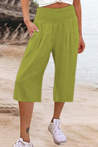 Plain High Waist Wide Leg Cropped Trousers