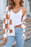 Plaid Knit Open Button Sweater Cardigan