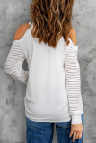 White Hello PUMPKIN Graphic Cold Shoulder Striped Mesh Sleeve Top