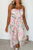 White Plus Size Floral Print Sleeveless Wide Leg Jumpsuit