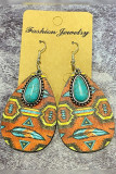 Western Turquoise Oval Wooded Earrings MOQ 5pcs