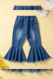 Blue Girls Denim Flare Pants
