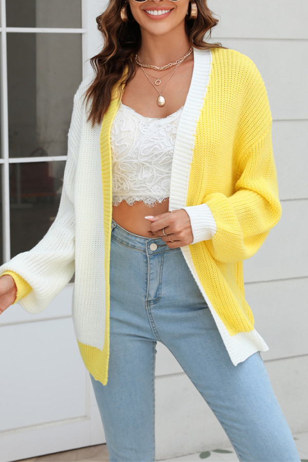 Color Block Open Knit Sweater Cardigans