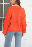 Plain Fringe Splicing Open Knit Cardigan