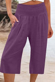 Plain High Waist Wide Leg Cropped Trousers