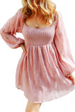 Pink Swiss Dot Smocked Puff Sleeve Mini Dress