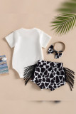 Cow Print Tassle Kids Romper 3PCS Set