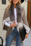 Fleece Tassle Colorblock Knitting Cape