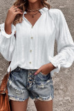 V Neck Button Puff Sleeves Top