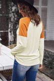 Brown Hello Fall Leaves Print Graphic Colorblock Henley Top