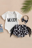Cow Print Tassle Kids Romper 3PCS Set